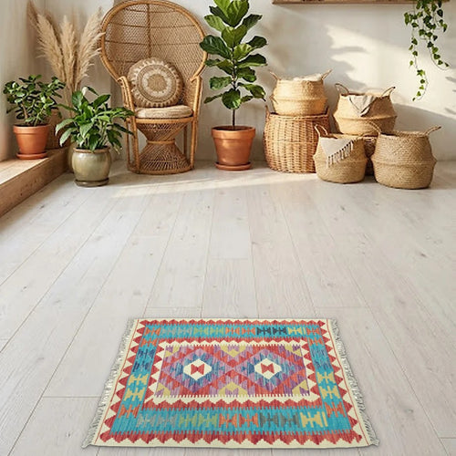 Room view: the rug on the floor of a furnished room