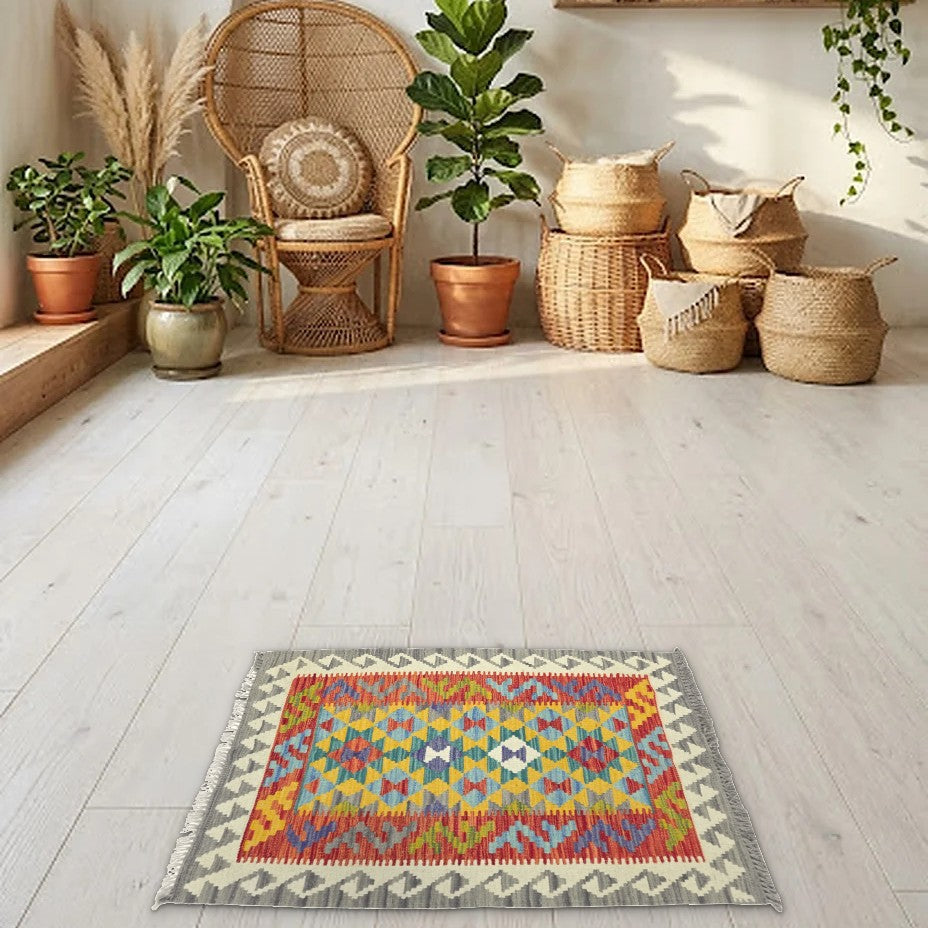 Room view: the rug on the floor of a furnished room