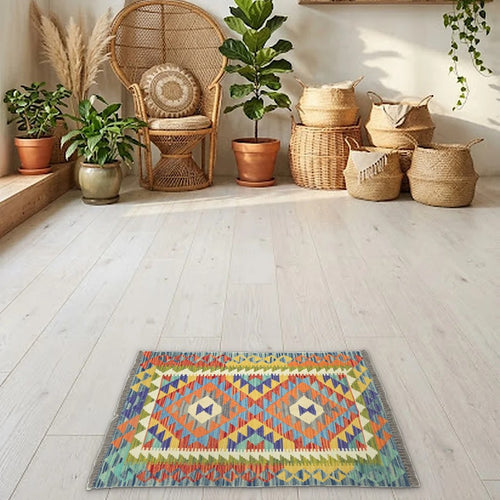 Room view: the rug on the floor of a furnished room