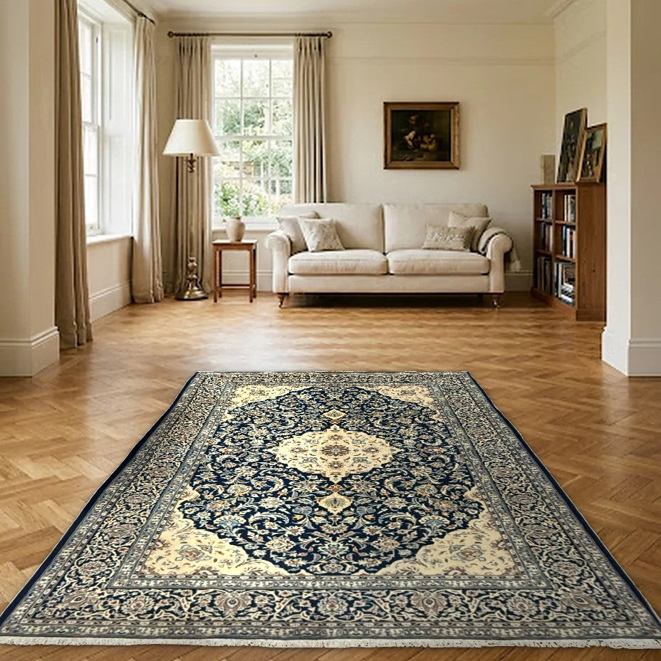 Room view: the rug on the floor of a furnished room