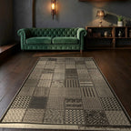 Room view: the rug on the floor of a furnished room
