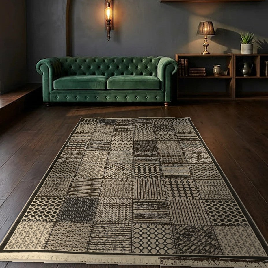 Room view: the rug on the floor of a furnished room
