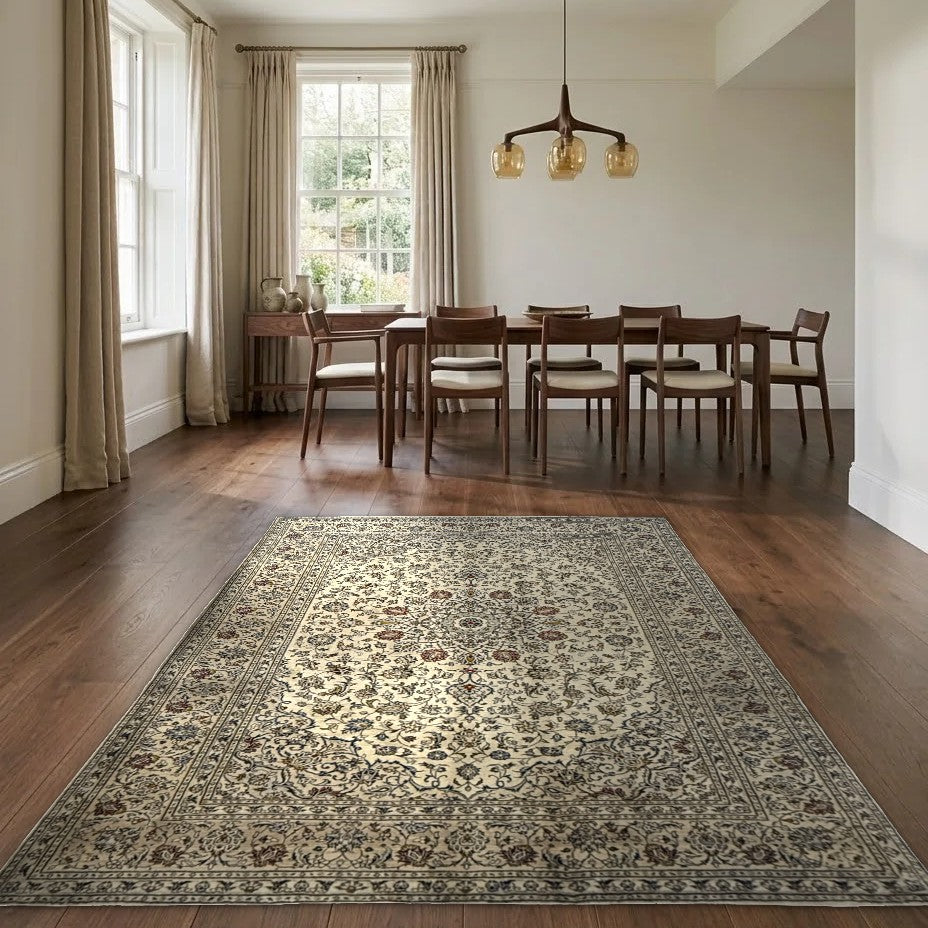 Room view: the rug on the floor of a furnished room