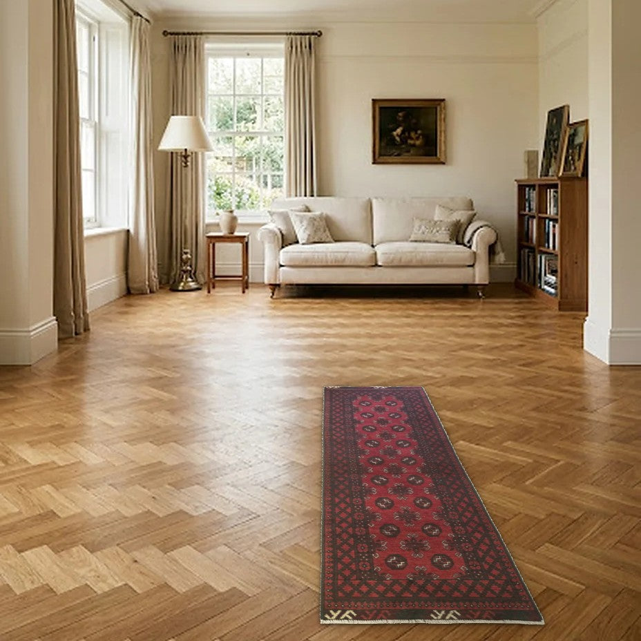 Room view: the rug on the floor of a furnished room