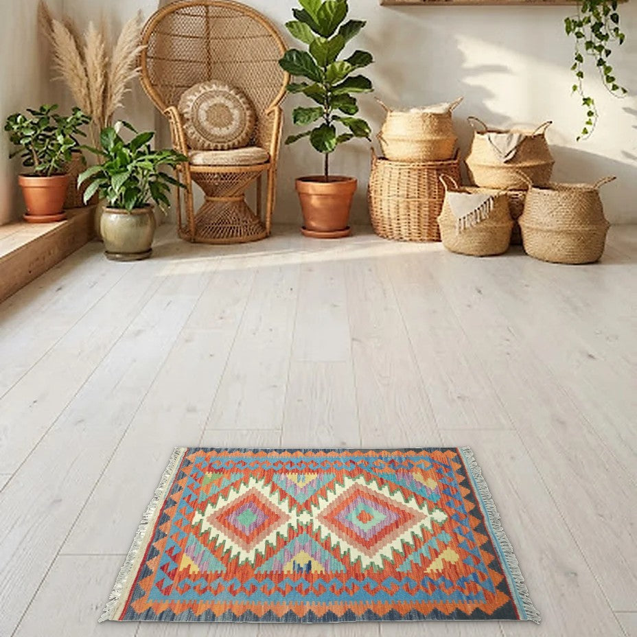 Room view: the rug on the floor of a furnished room