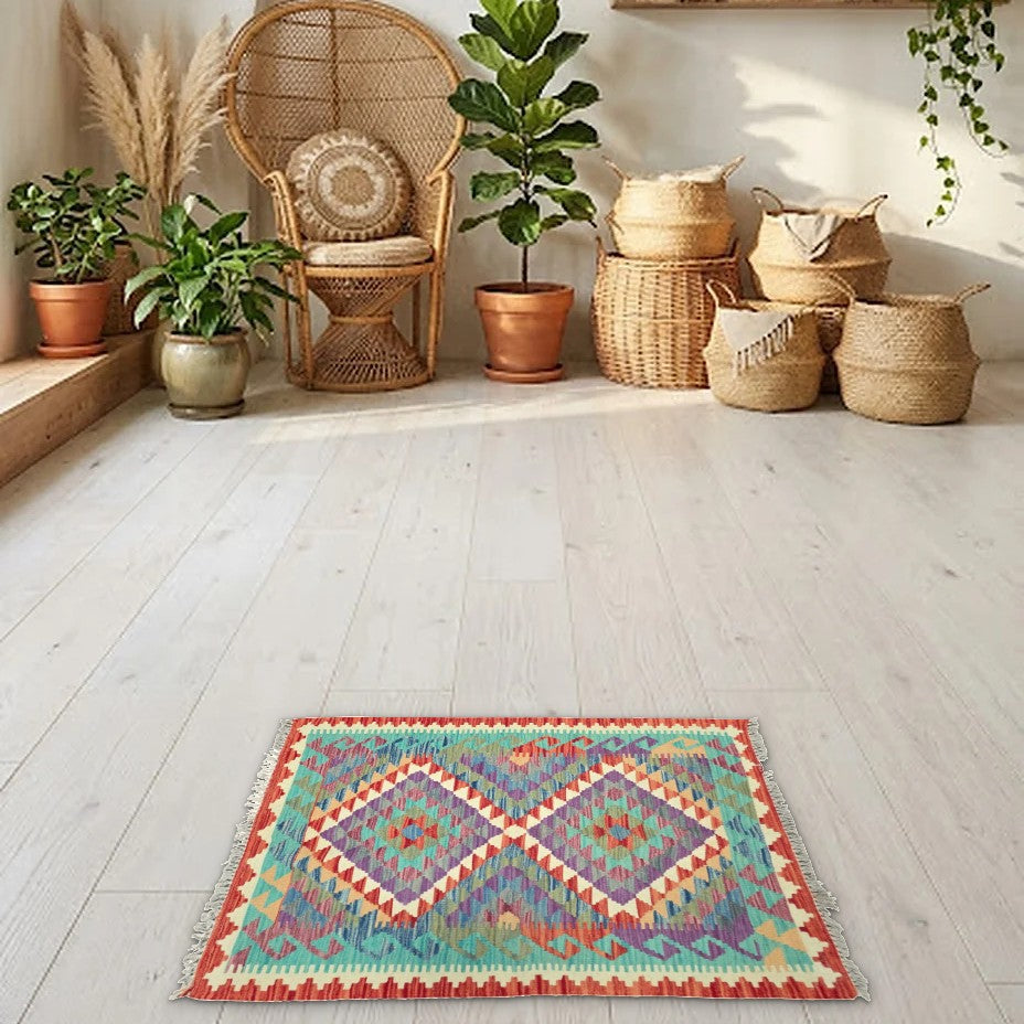 Room view: the rug on the floor of a furnished room