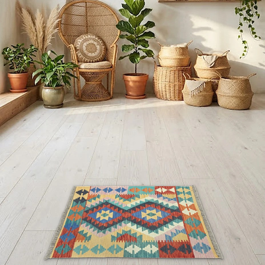 Room view: the rug on the floor of a furnished room