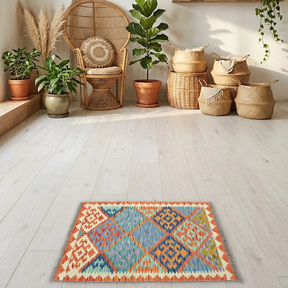 Room view: the rug on the floor of a furnished room