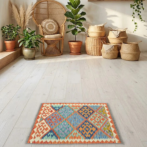 Room view: the rug on the floor of a furnished room
