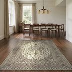 Room view: the rug on the floor of a furnished room