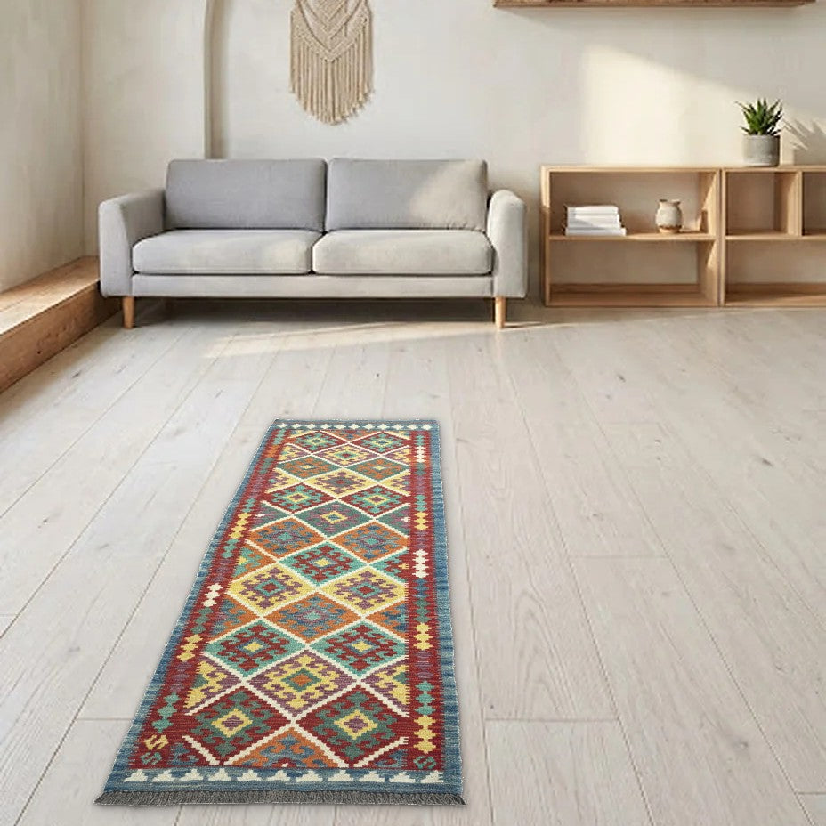 Room view: the rug on the floor of a furnished room