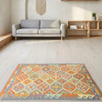 Room view: the rug on the floor of a furnished room