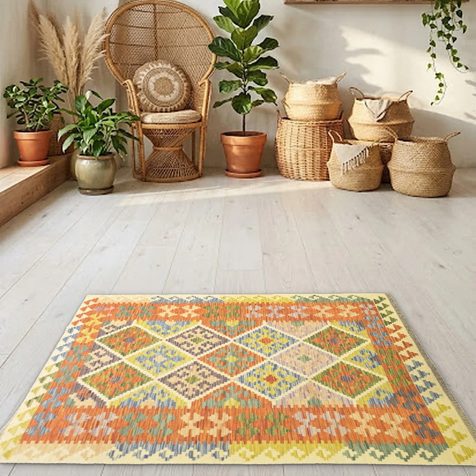 Room view: the rug on the floor of a furnished room