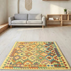 Room view: the rug on the floor of a furnished room