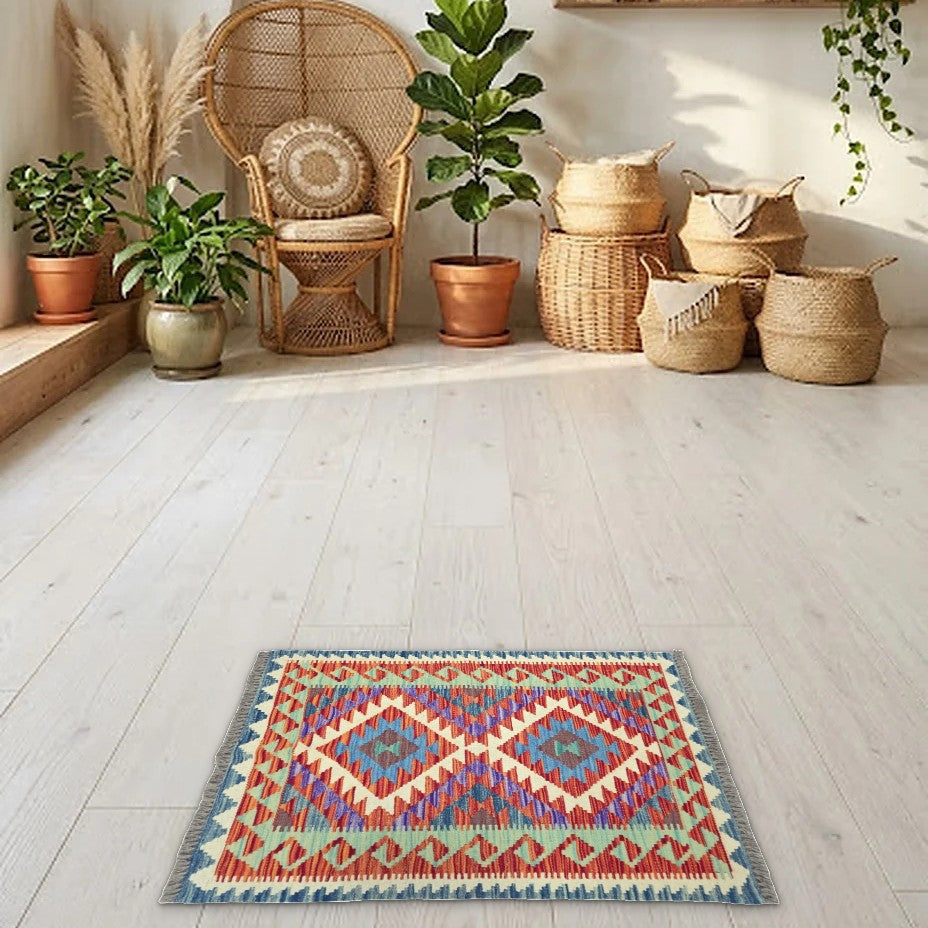 Room view: the rug on the floor of a furnished room