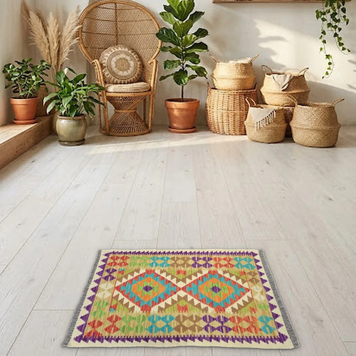 Room view: the rug on the floor of a furnished room