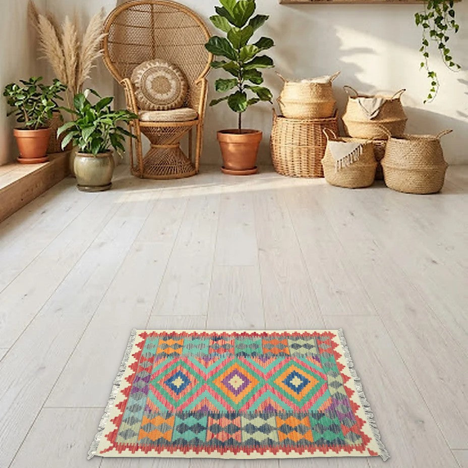 Room view: the rug on the floor of a furnished room