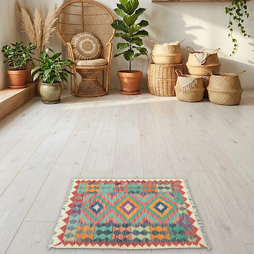 Room view: the rug on the floor of a furnished room