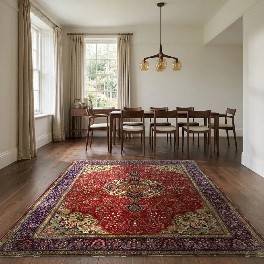 Room view: the rug on the floor of a furnished room