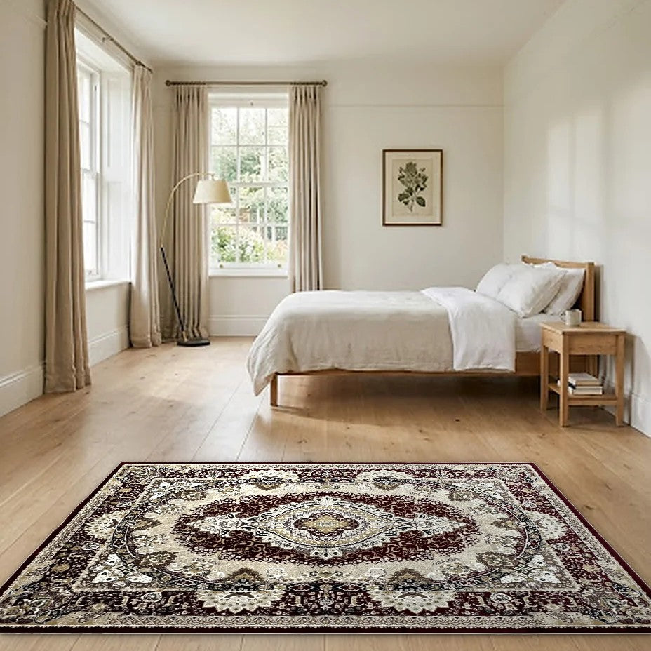 Room view: the rug on the floor of a furnished room