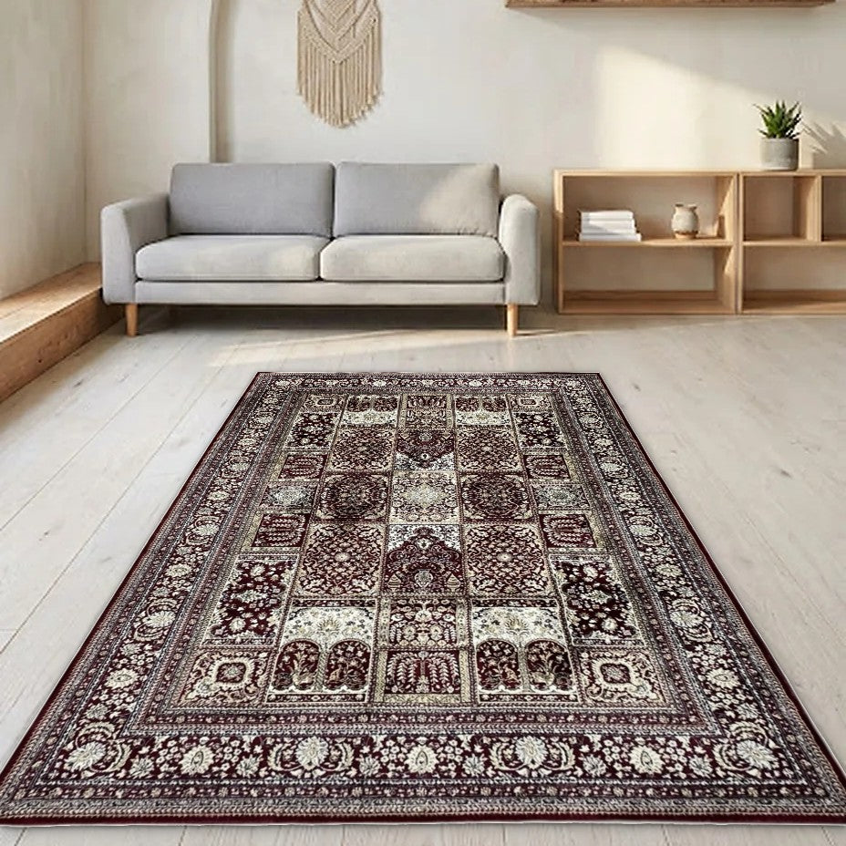 Room view: the rug on the floor of a furnished room