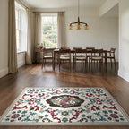Room view: the rug on the floor of a furnished room