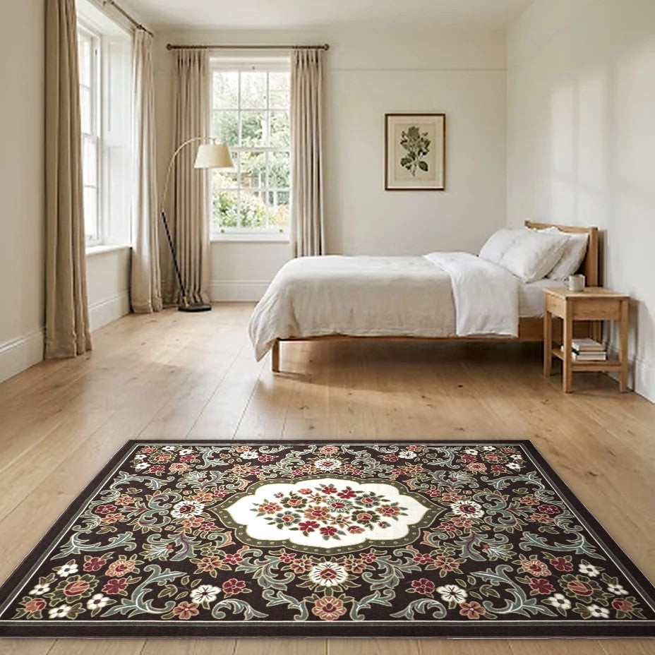 Room view: the rug on the floor of a furnished room