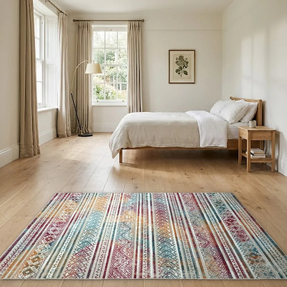 Room view: the rug on the floor of a furnished room