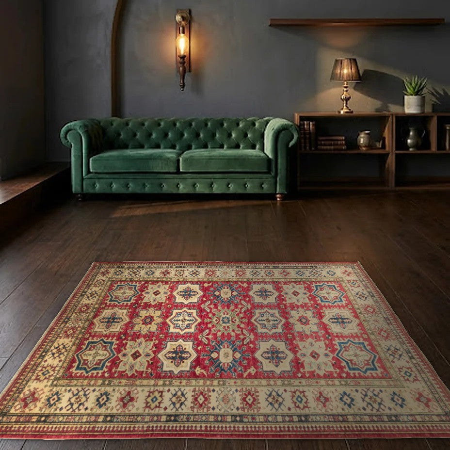Room view: the rug on the floor of a furnished room