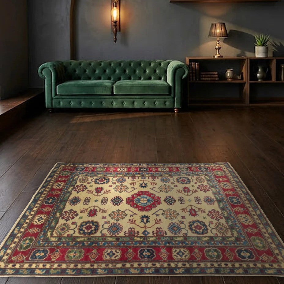 Room view: the rug on the floor of a furnished room