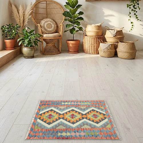 Room view: the rug on the floor of a furnished room