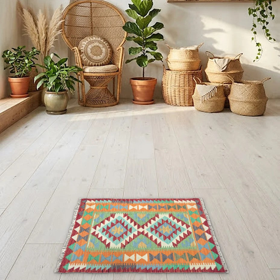 Room view: the rug on the floor of a furnished room