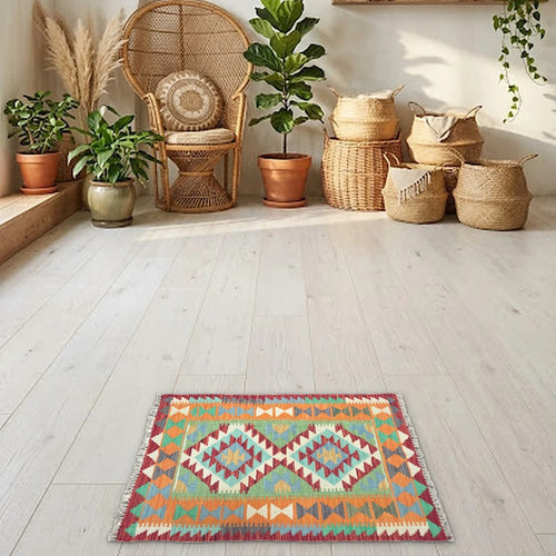 Room view: the rug on the floor of a furnished room