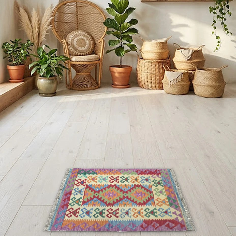 Room view: the rug on the floor of a furnished room