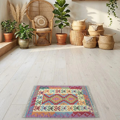 Room view: the rug on the floor of a furnished room