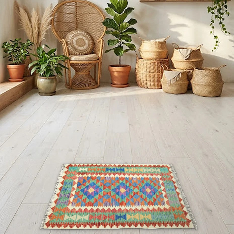 Room view: the rug on the floor of a furnished room