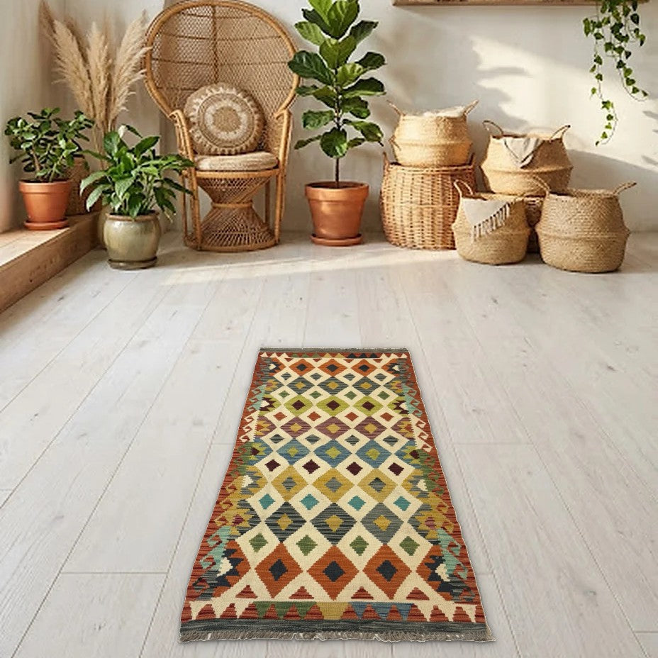 Room view: the rug on the floor of a furnished room