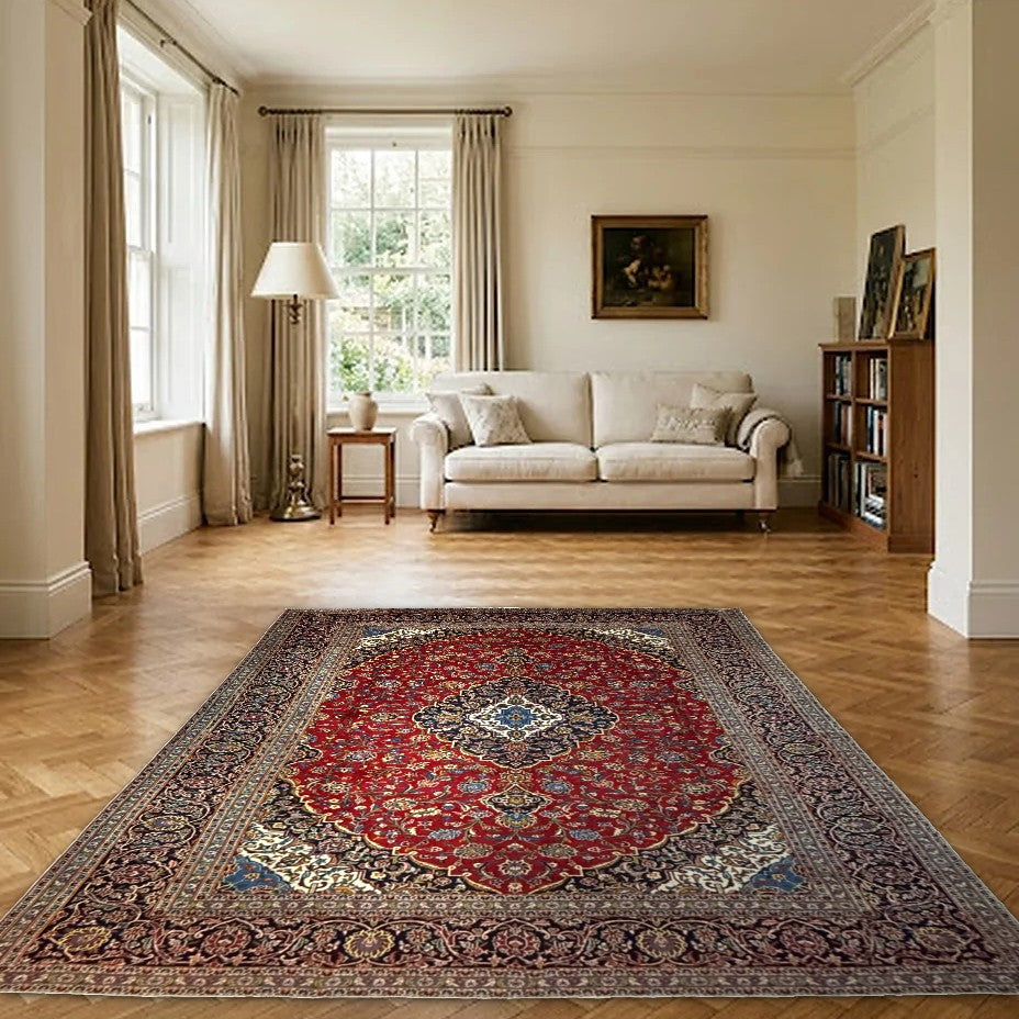 Room view: the rug on the floor of a furnished room