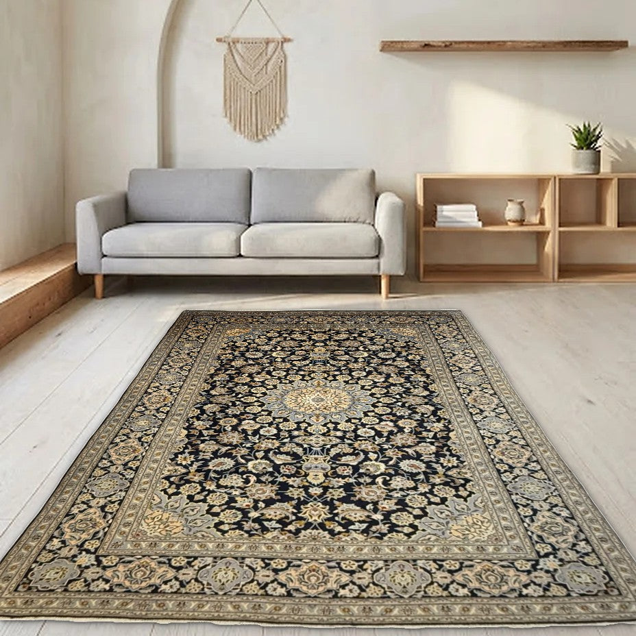 Room view: the rug on the floor of a furnished room