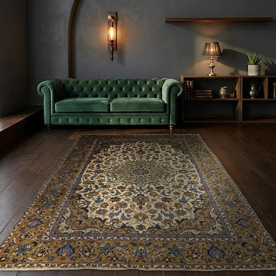 Room view: the rug on the floor of a furnished room