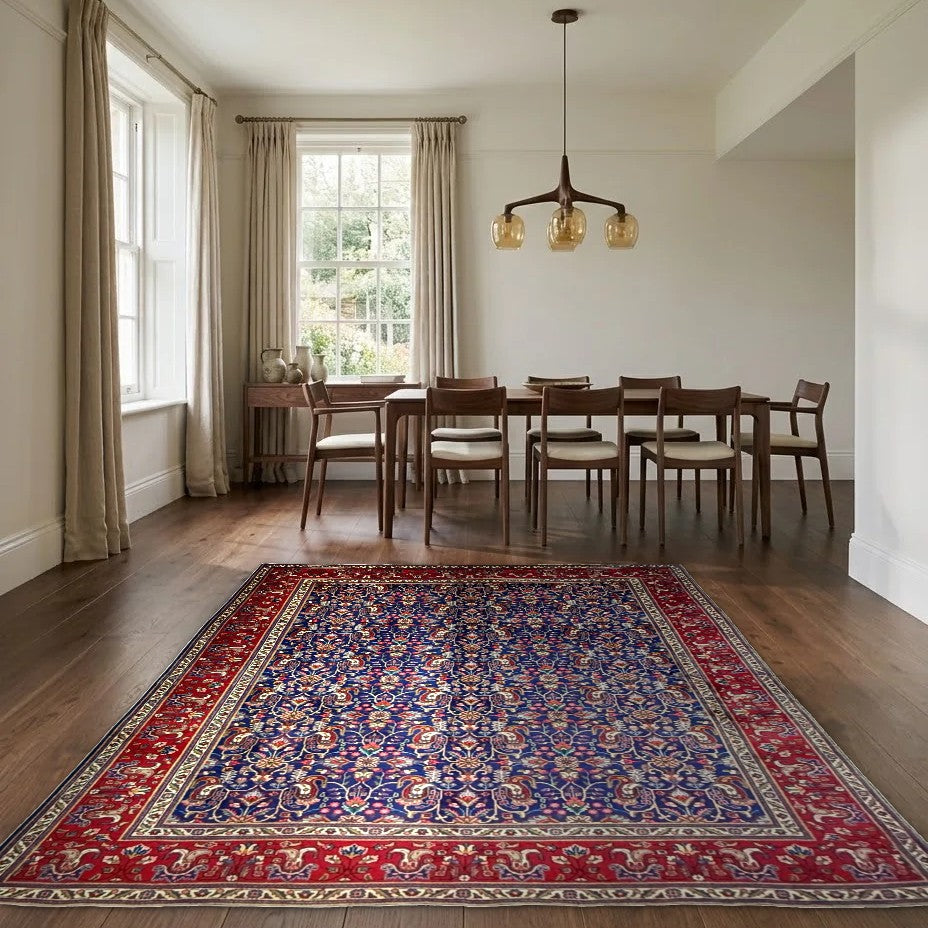 Room view: the rug on the floor of a furnished room