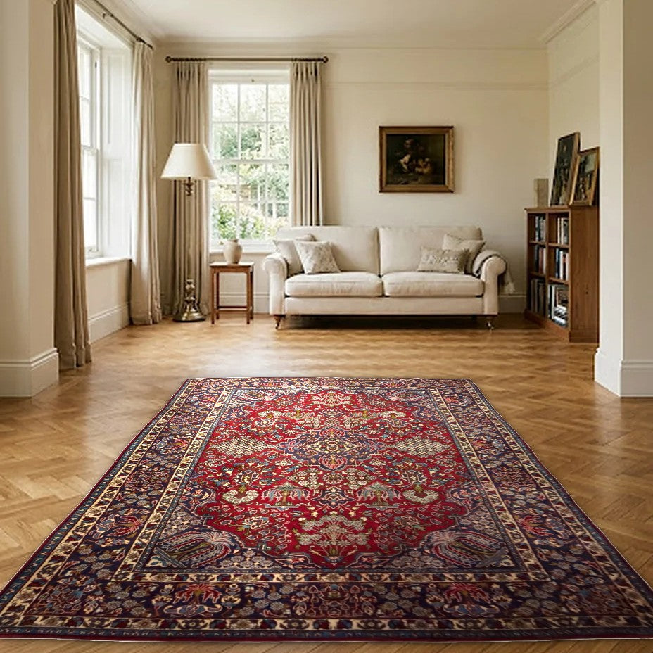 Room view: the rug on the floor of a furnished room