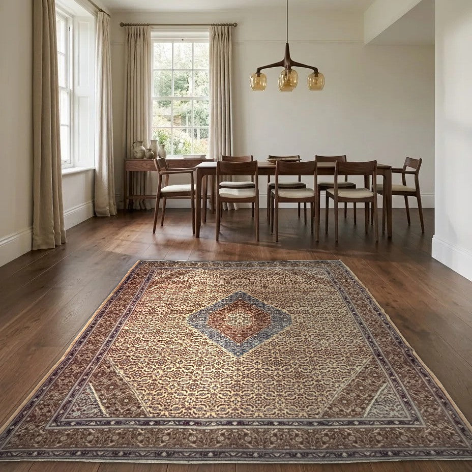 Room view: the rug on the floor of a furnished room
