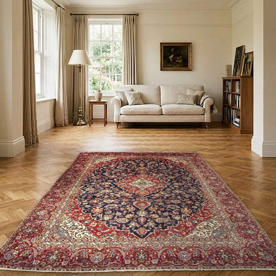 Room view: the rug on the floor of a furnished room