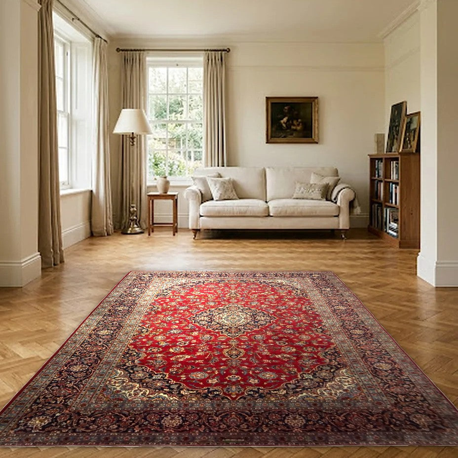 Room view: the rug on the floor of a furnished room