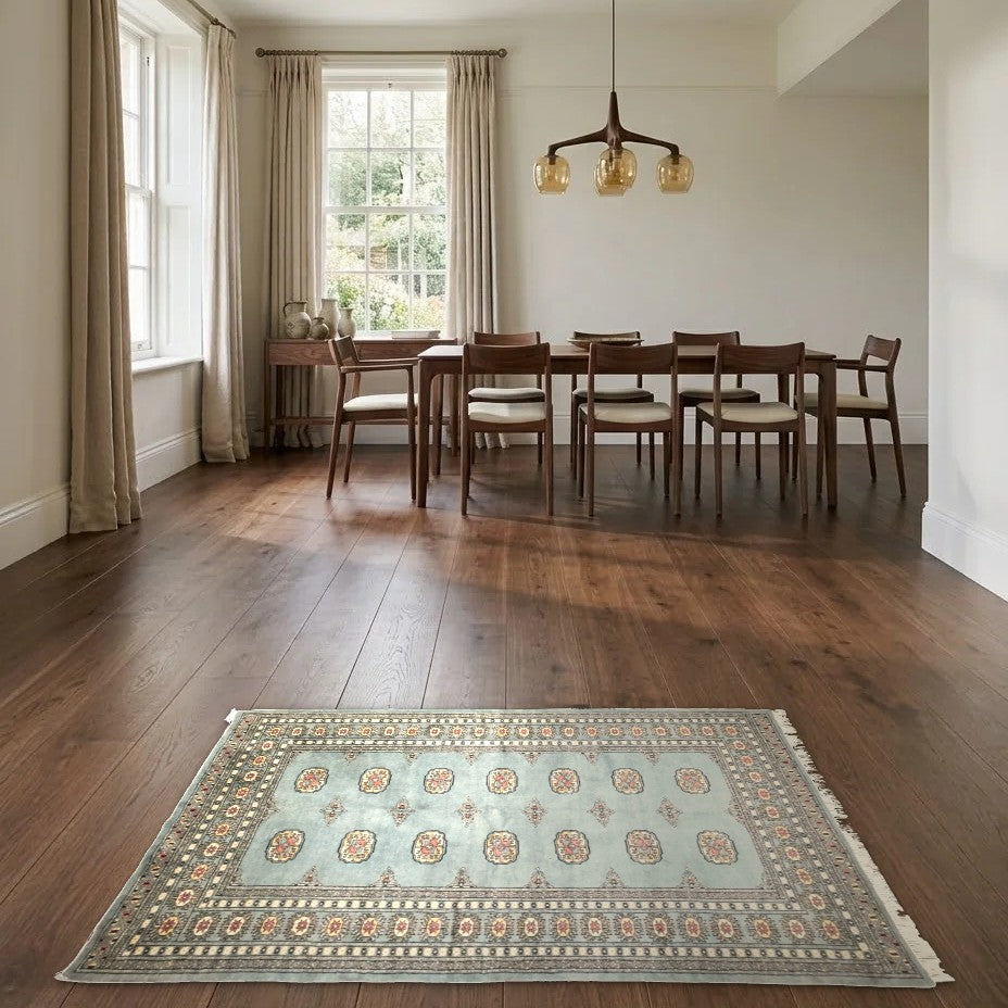 Room view: the rug on the floor of a furnished room