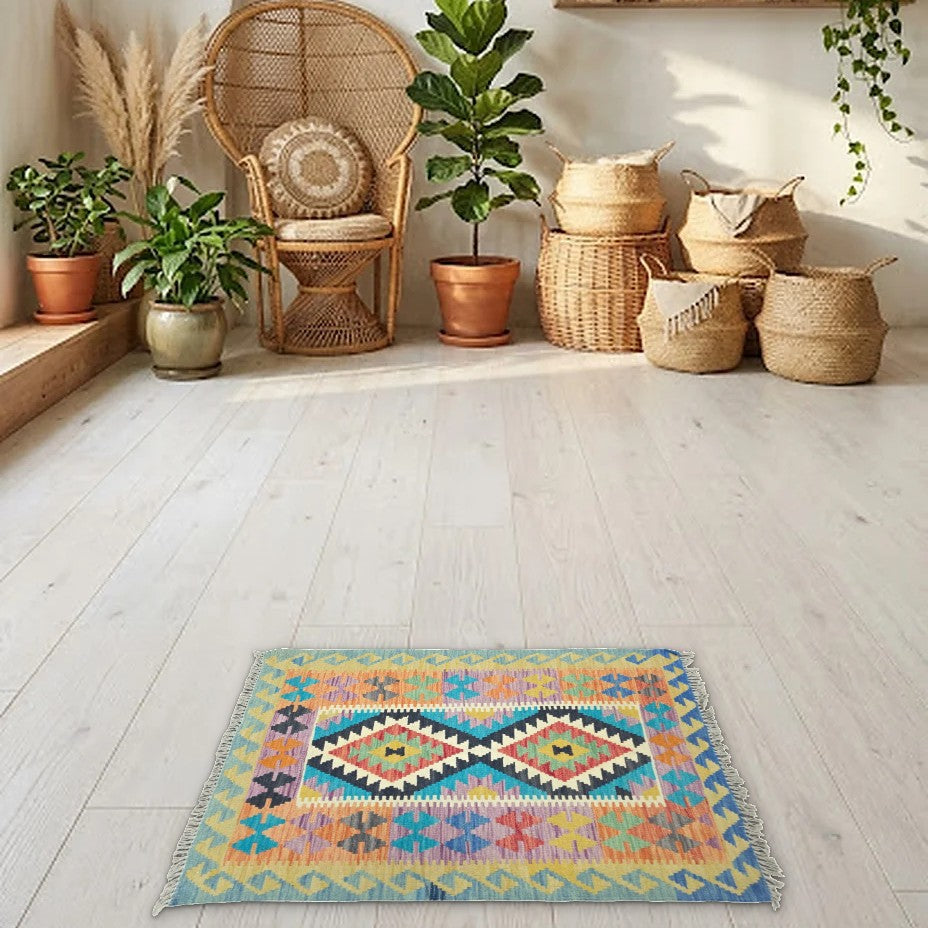 Room view: the rug on the floor of a furnished room