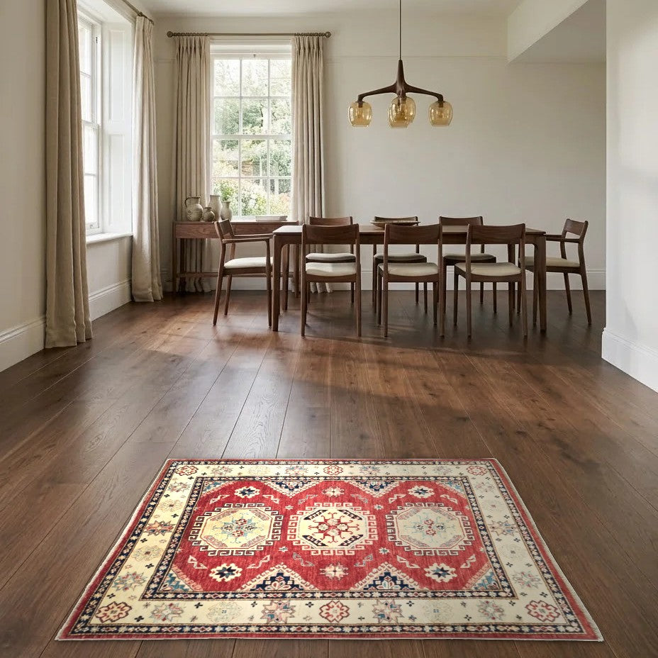 Room view: the rug on the floor of a furnished room