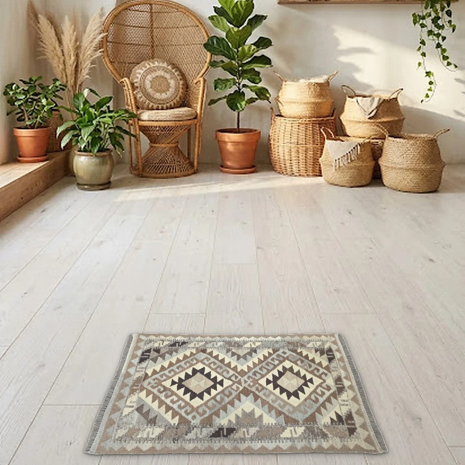 Room view: the rug on the floor of a furnished room