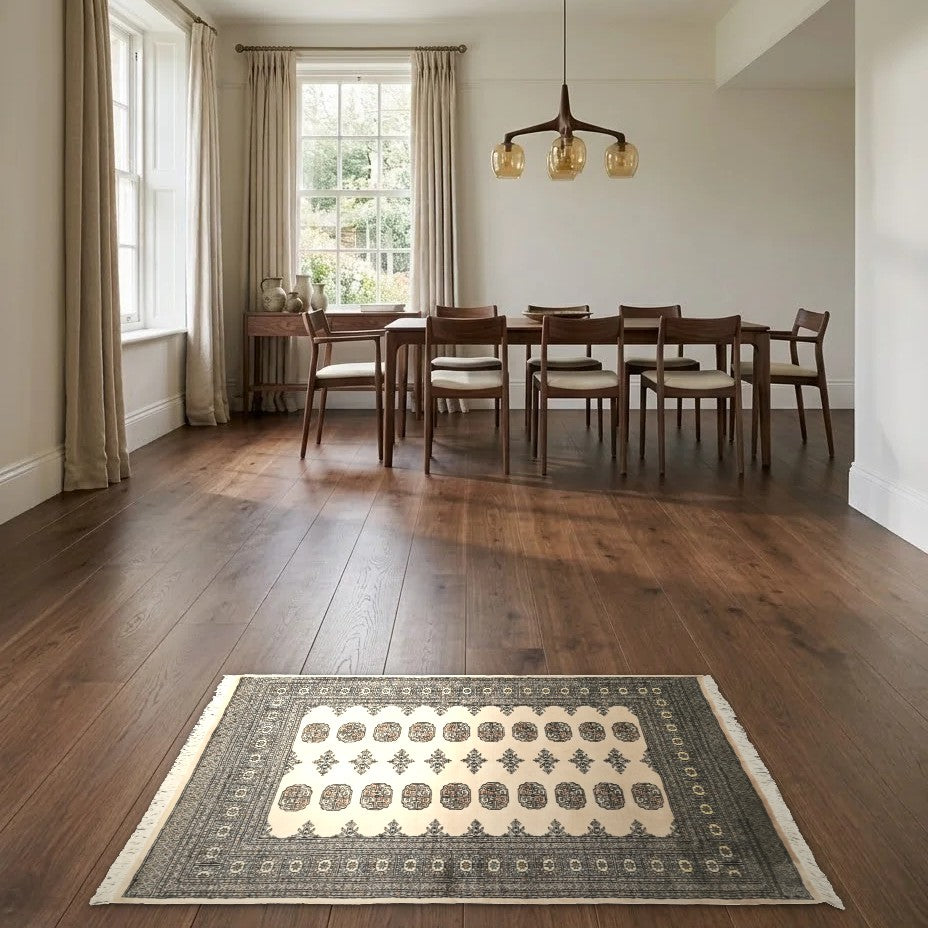 Room view: the rug on the floor of a furnished room